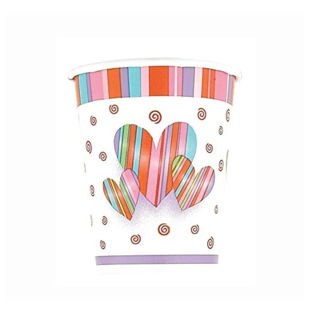 Vintage pkg. of NEW Valentine Hearts & Stripes Hot/Cold 9oz. pack of 14 cups